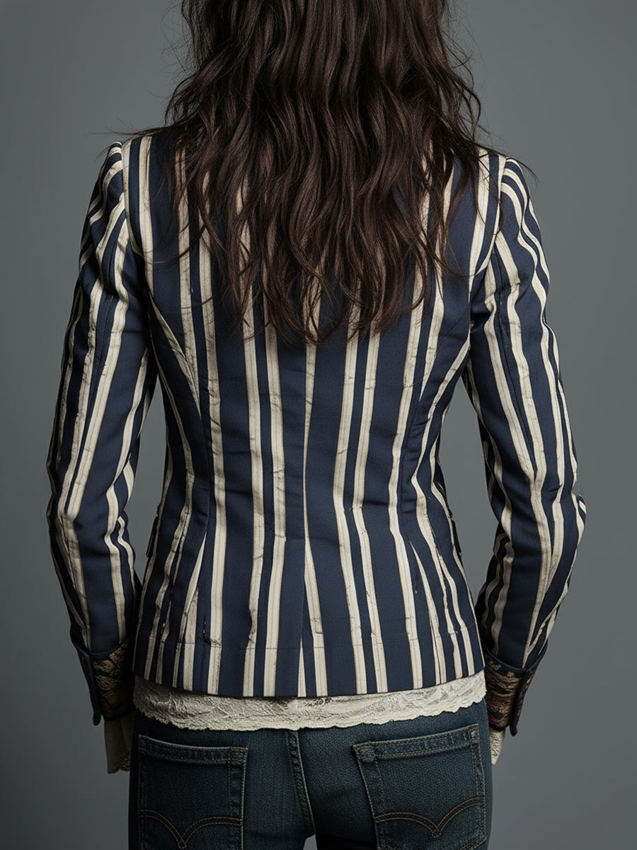 Blazer mujer bohemio con rayas y estampado floral