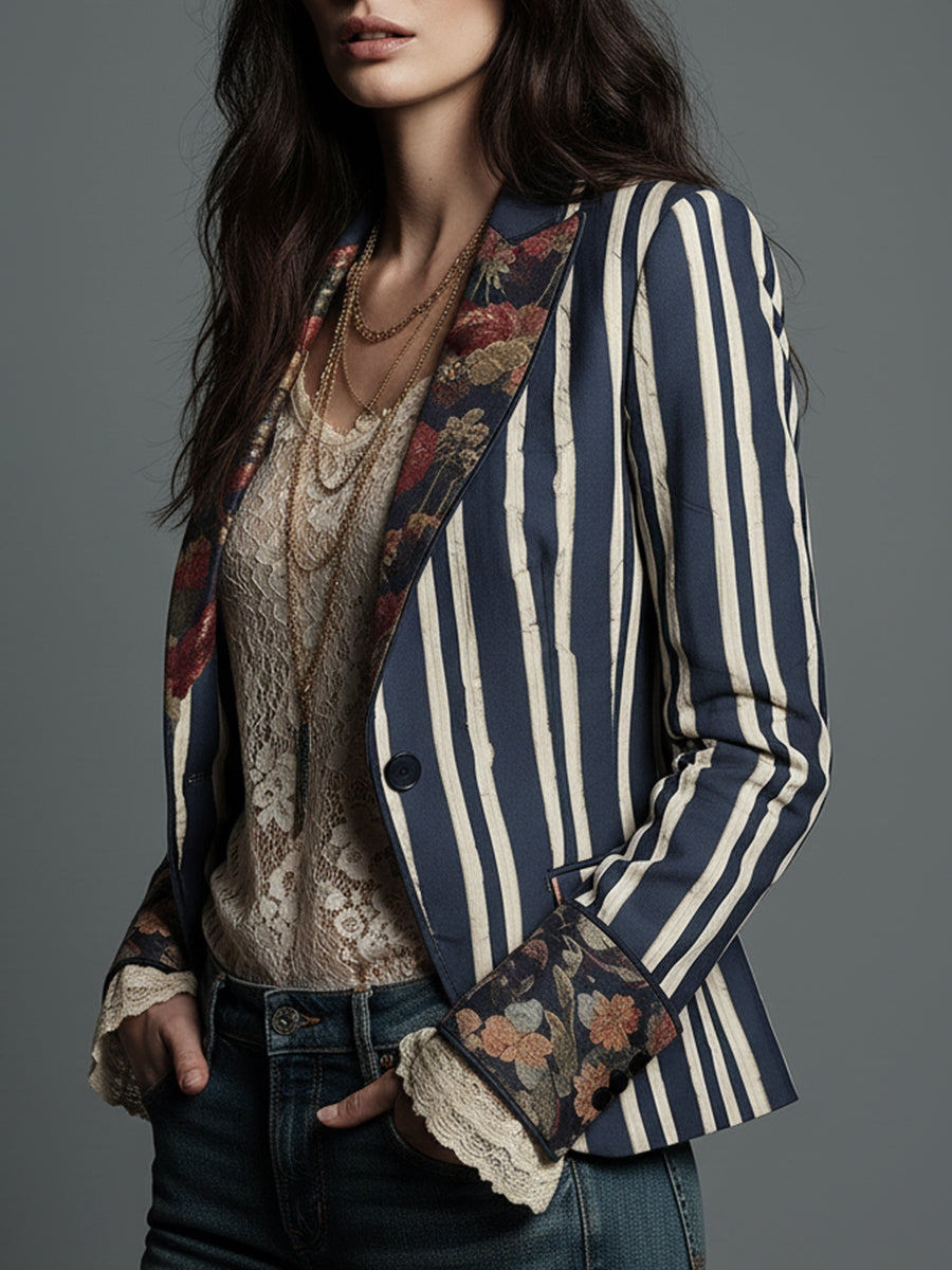 Blazer mujer bohemio con rayas y estampado floral