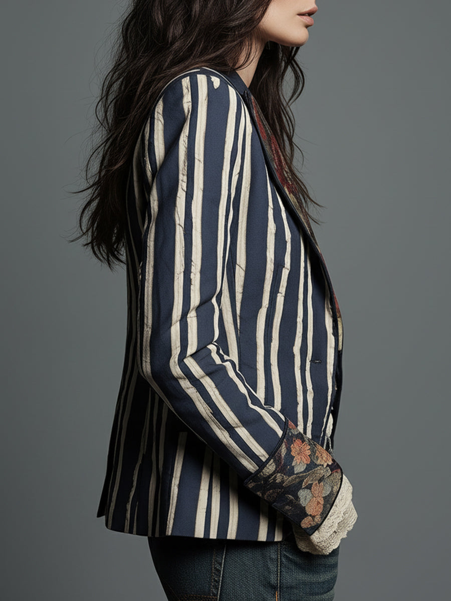Blazer mujer bohemio con rayas y estampado floral