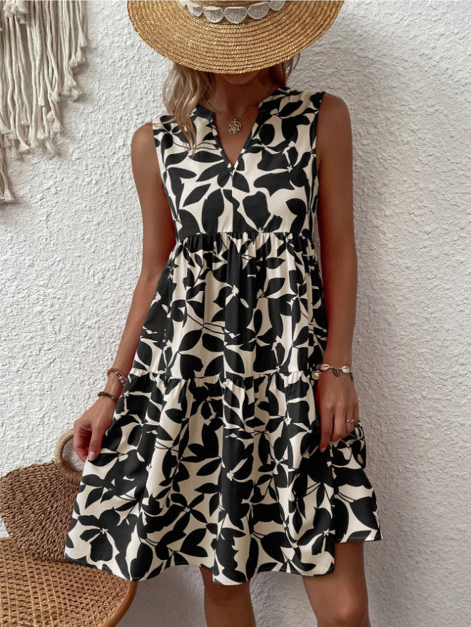 Vestido corto para mujer con estampado floral y escote en V