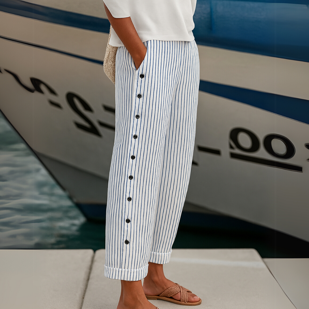 Catalina - Elegantes pantalones a rayas con botones