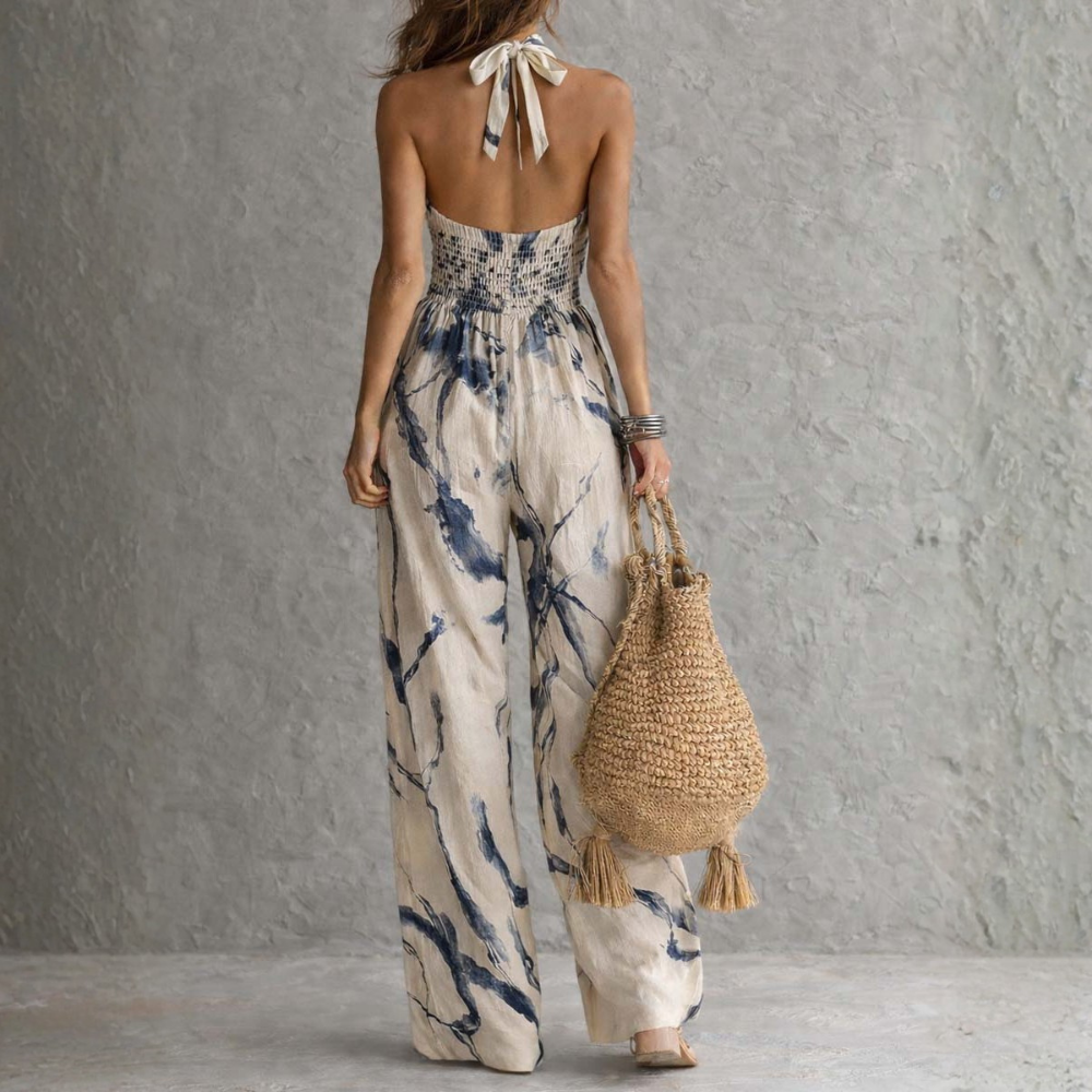 Mono de mujer con cuello halter y estampado artístico