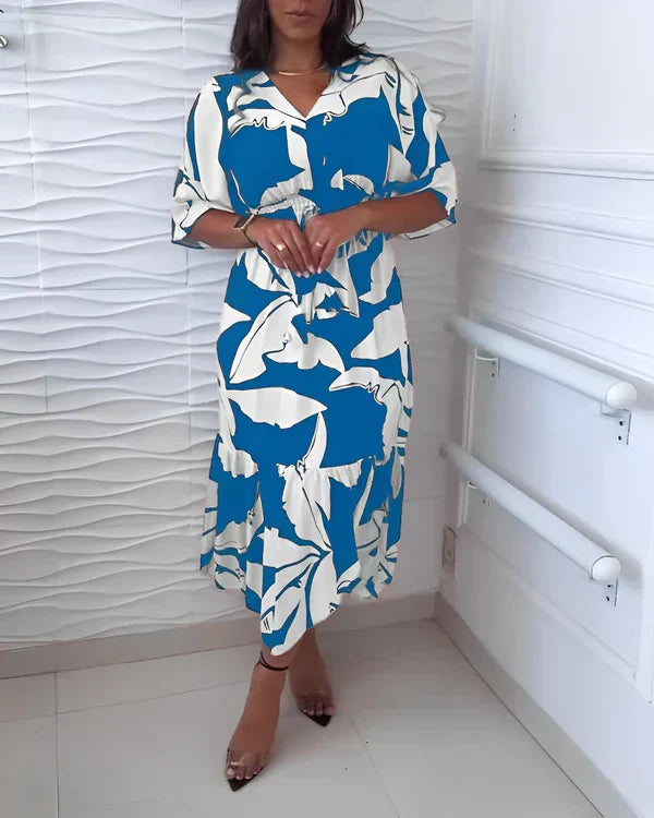 Vestido para mujer con escote en V, cintura ajustable y estampado abstracto
