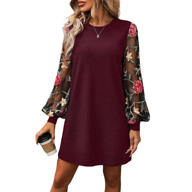 Vestido elegante para mujer con mangas florales bordadas