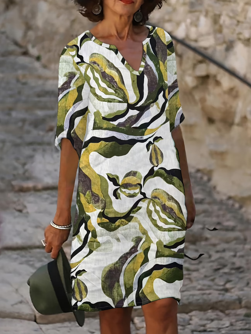Vestido de verano para mujer con estampado abstracto y escote en V