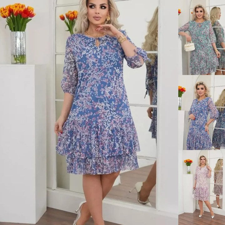 Vestido mujer floral elegante con volantes fluidos
