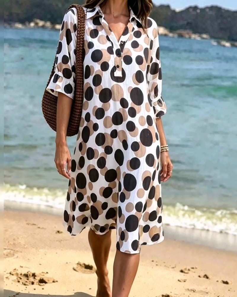 Vestido para mujer con estampado de lunares y mangas con volantes