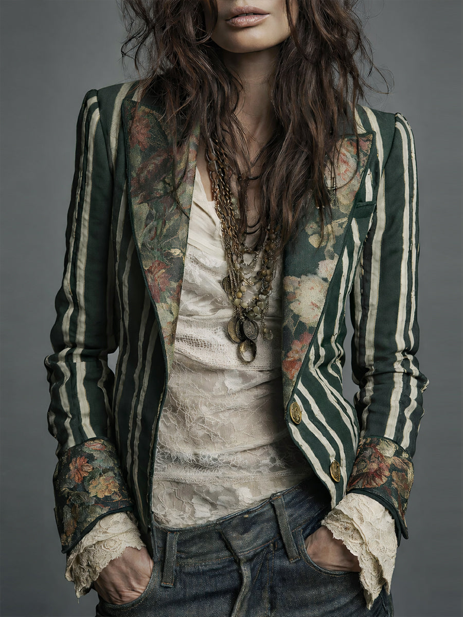 Blazer mujer bohemio con rayas y estampado floral