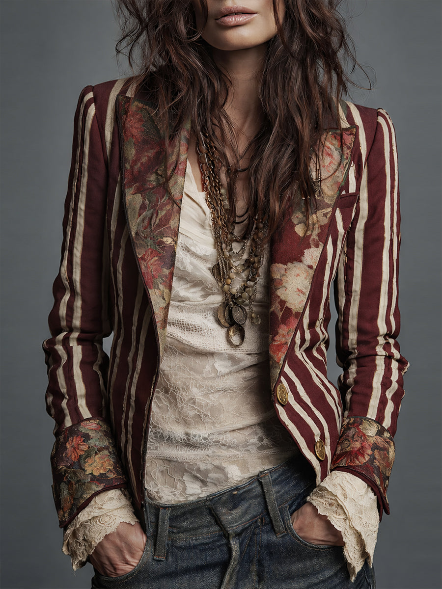Blazer mujer bohemio con rayas y estampado floral