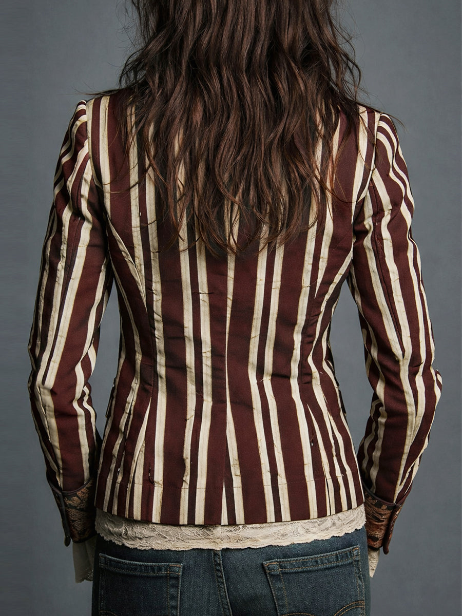 Blazer mujer bohemio con rayas y estampado floral