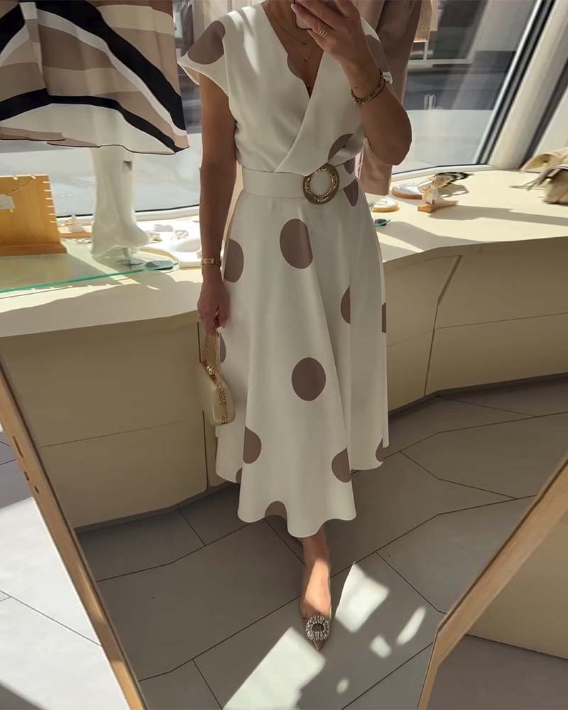 Vestido midi para mujer con lunares y escote en V
