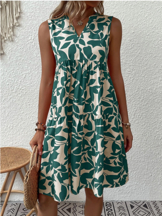 Vestido corto para mujer con estampado floral y escote en V