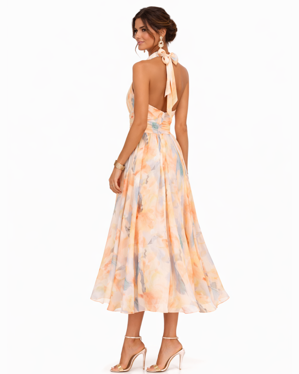 Aurora - Vestido con cuello Halter y estampado de acuarela