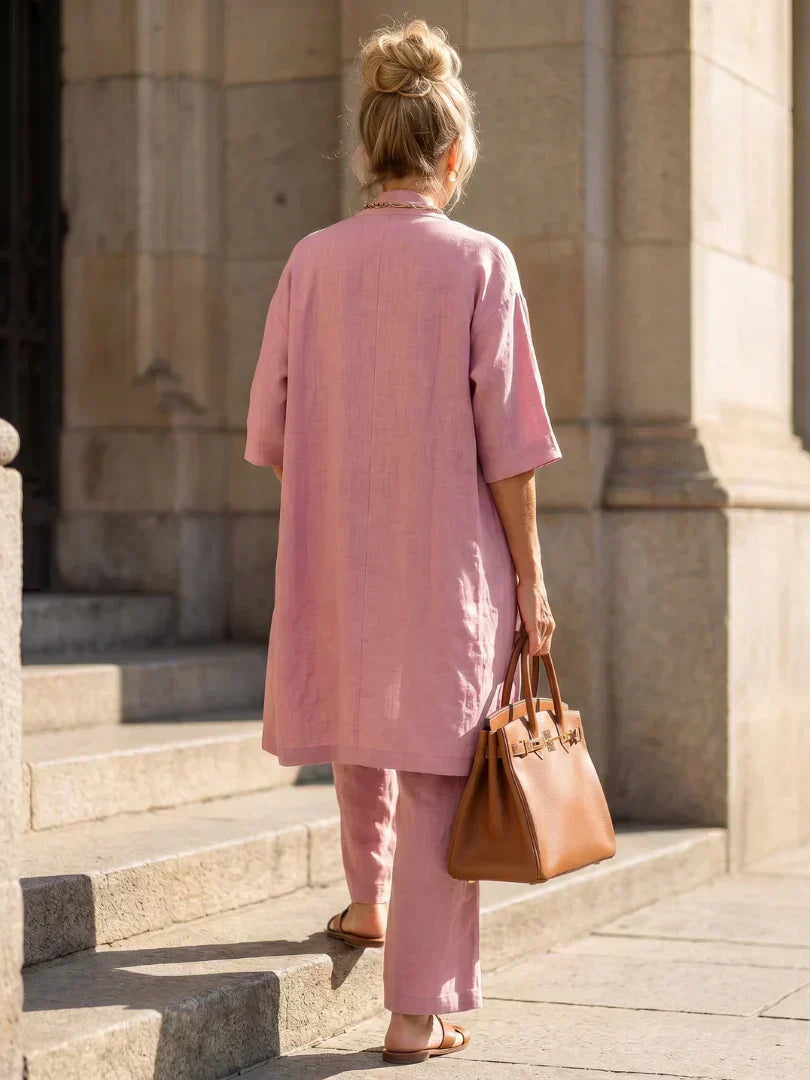 Vestido largo para mujer con conjunto de tres piezas y pantalón amplio