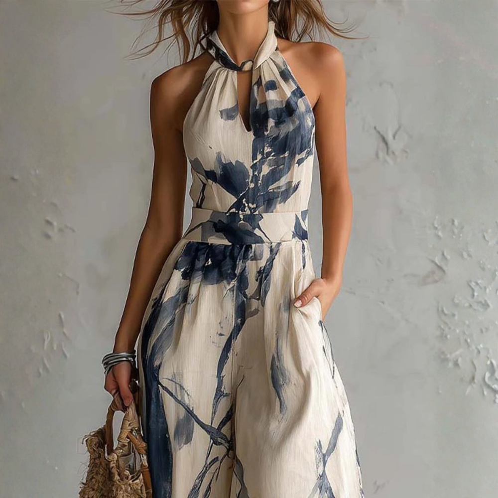Mono de mujer con cuello halter y estampado artístico