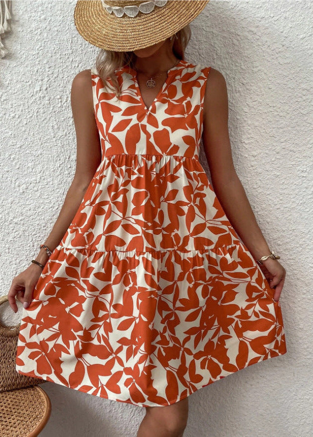 Vestido corto para mujer con estampado floral y escote en V