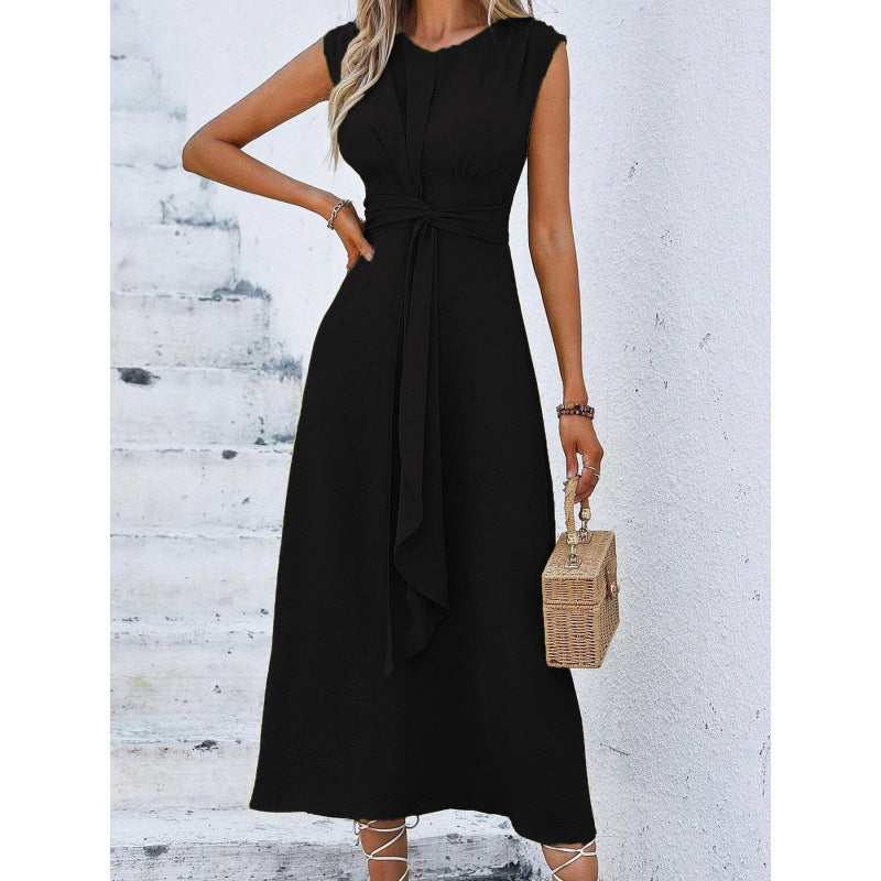 Vestido largo para mujer con cintura drapeada y diseño sin mangas