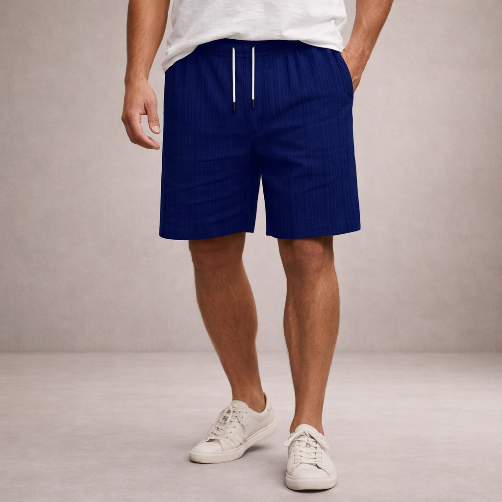 Pantalón corto lino poliéster hombre con cordón verano casual