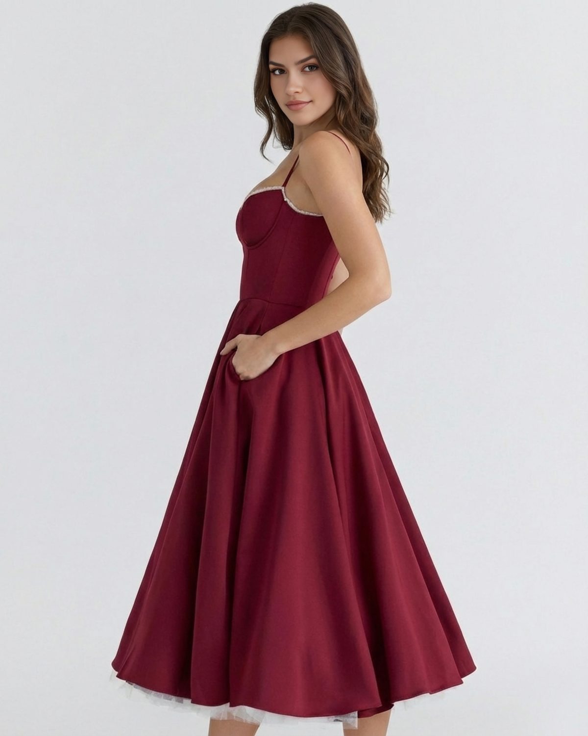 Selene - Vestido midi con capas de tul y bolsillos ocultos
