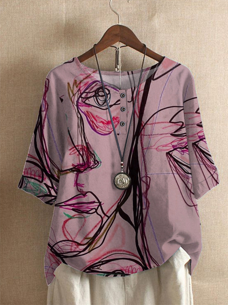 Camiseta mujer artística estampado abstracto casual