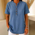 Túnica mujer de denim ligero con cuello en V y botones decorativos