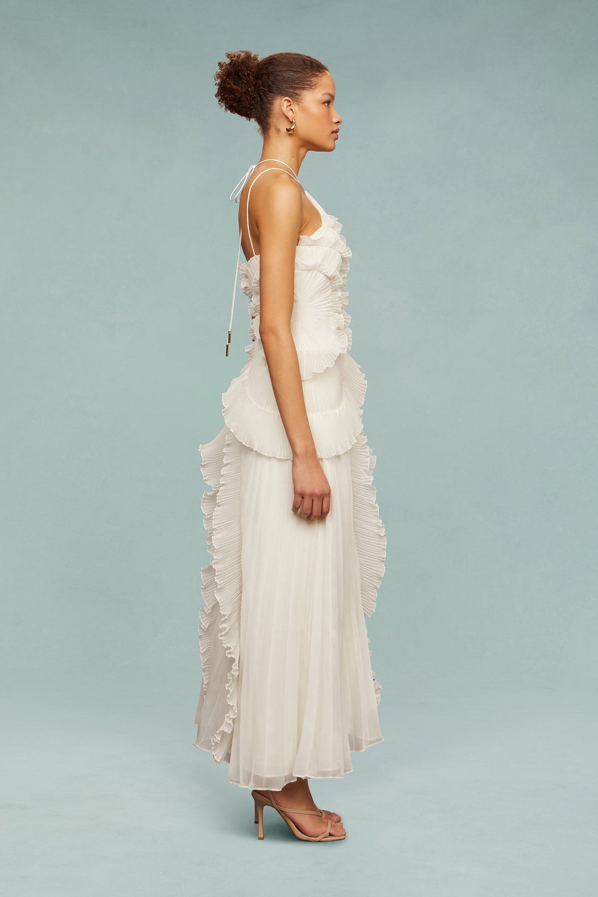 Vestido largo mujer con volantes y escote halter