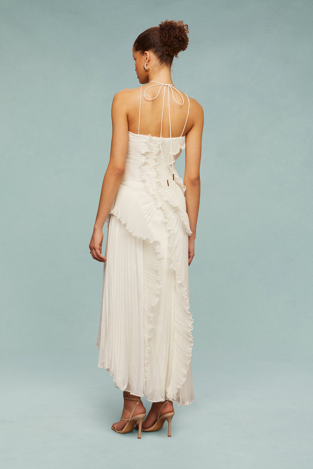 Vestido largo mujer con volantes y escote halter