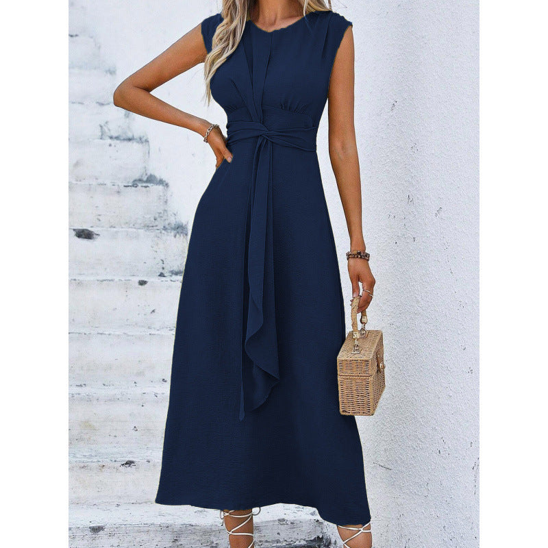 Vestido largo para mujer con cintura drapeada y diseño sin mangas
