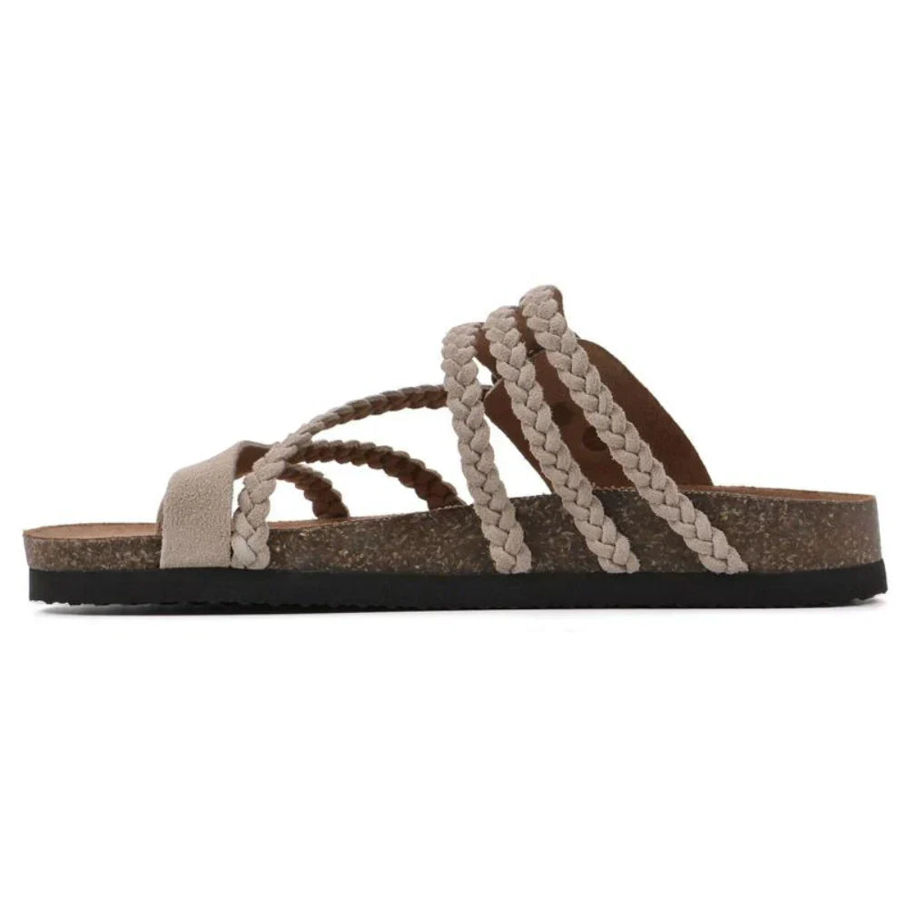 Sandalias mujer bohemias con tiras trenzadas y hebilla ajustable