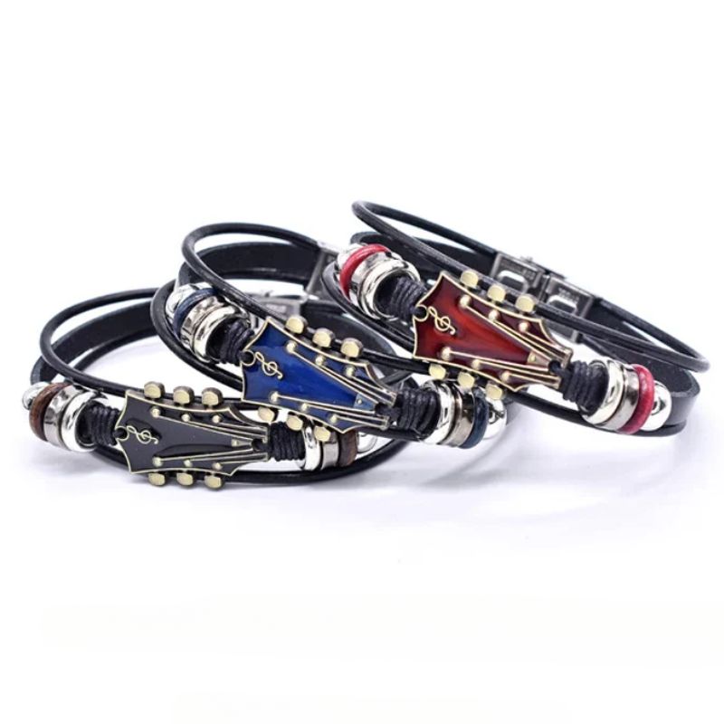 Rodrigo - Pulsera de cuero con diseño de guitarra