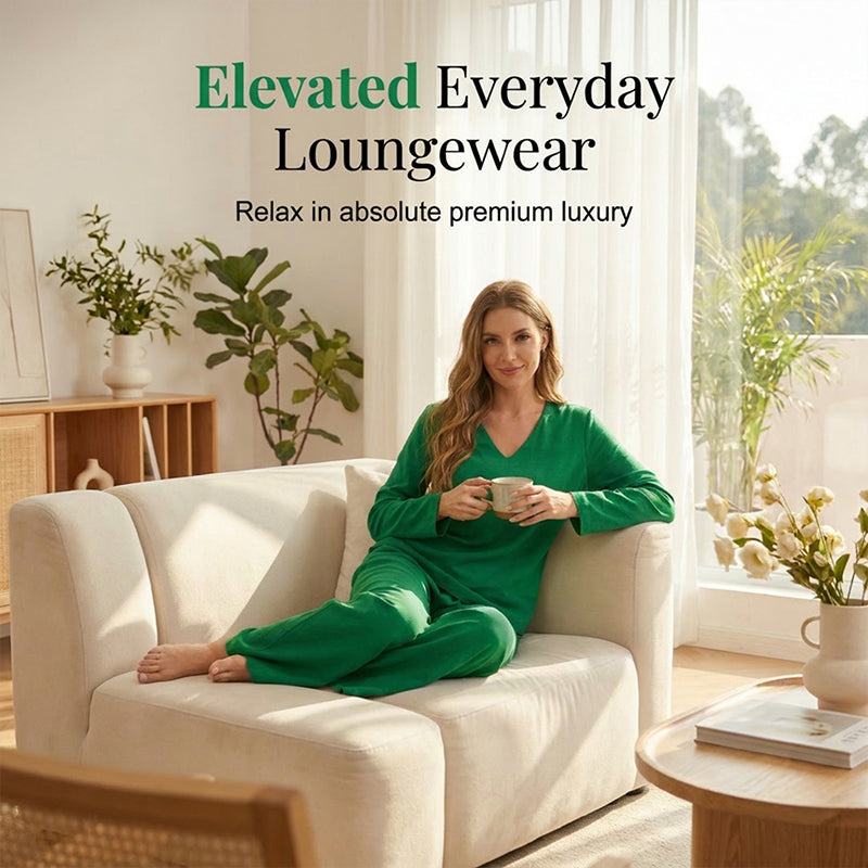 Conjunto mujer fluido con escote en V y pantalón ancho elegante