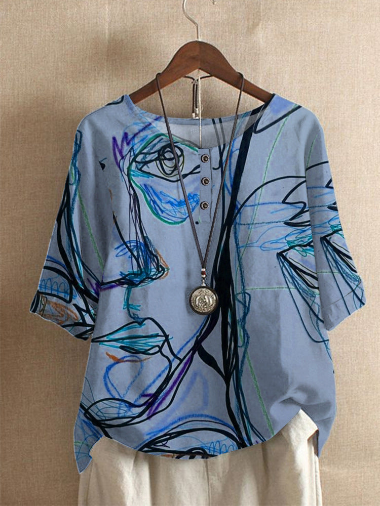 Camiseta mujer artística estampado abstracto casual