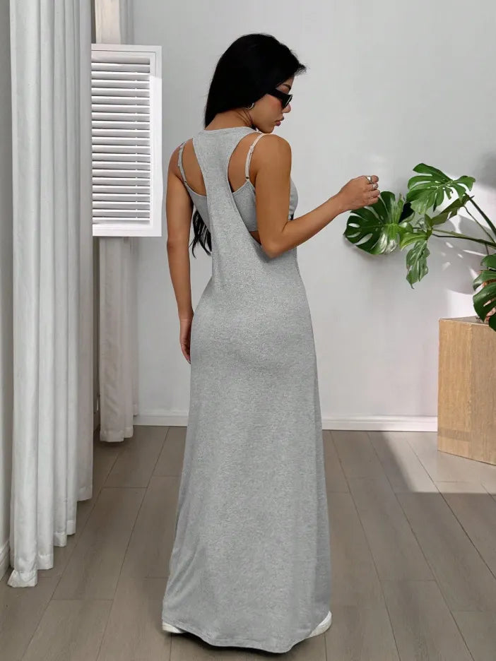 Vestido largo para mujer con tirantes anchos y silueta fluida