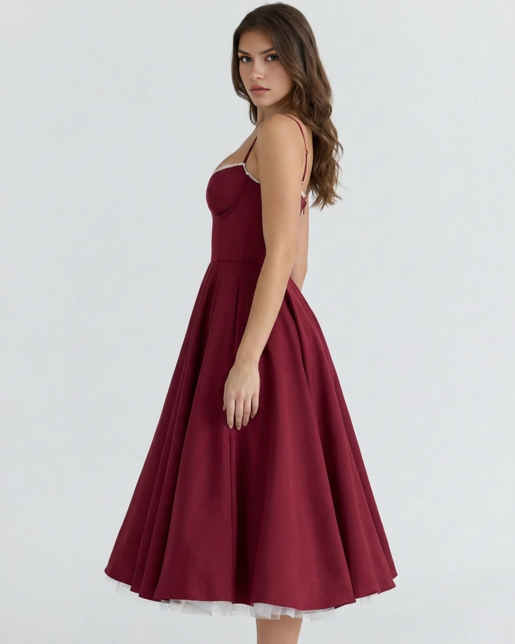 Selene - Vestido midi con capas de tul y bolsillos ocultos