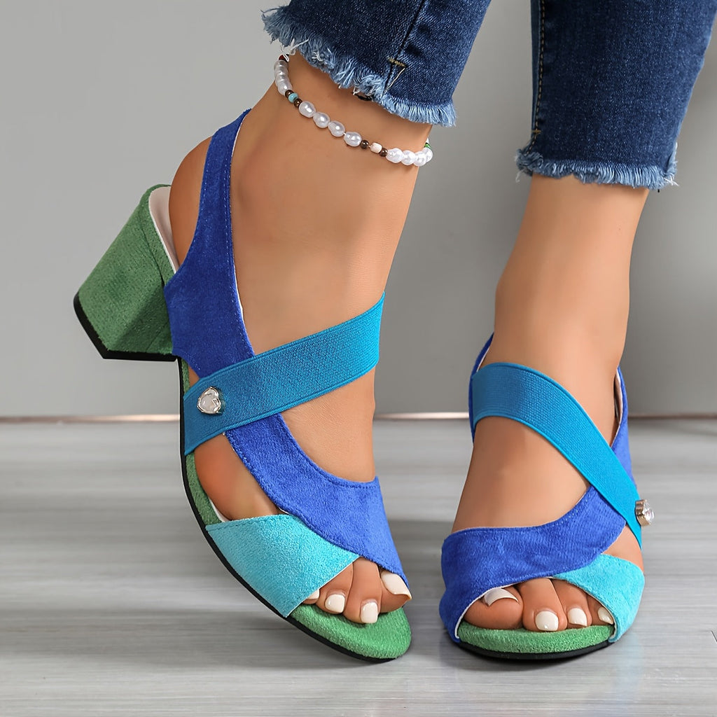 Sandalias ortopédicas para damas con tacón de bloque y tiras cruzadas
