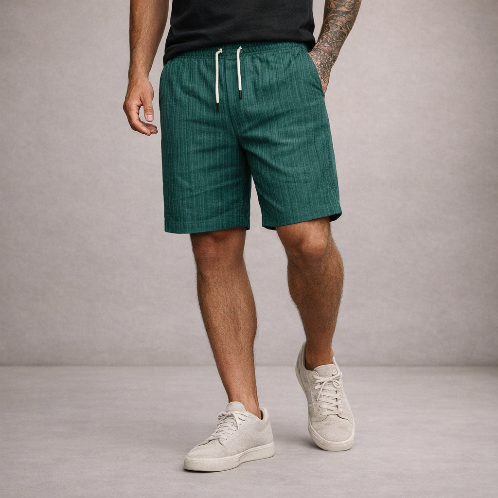 Pantalón corto lino poliéster hombre con cordón verano casual