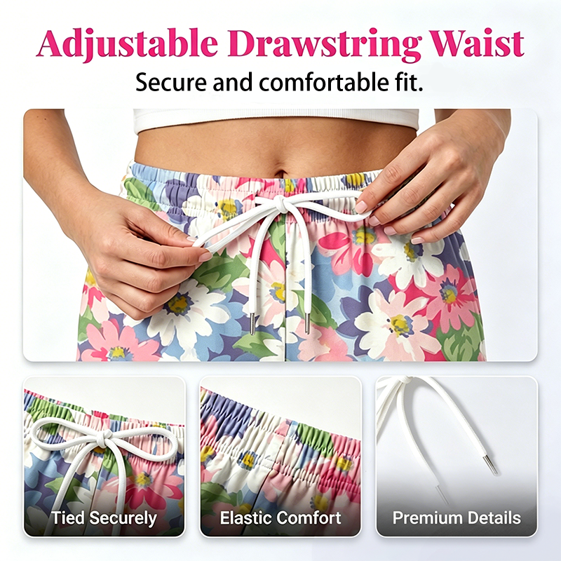 Pantalón floral para mujer con estampado floral y cintura ajustable