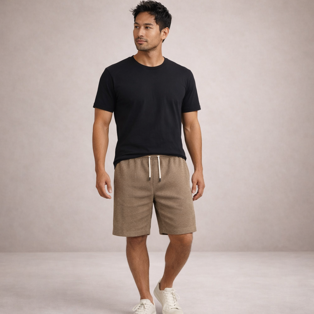 Pantalón corto lino poliéster hombre con cordón verano casual