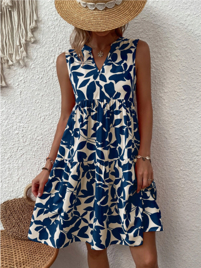 Vestido corto para mujer con estampado floral y escote en V