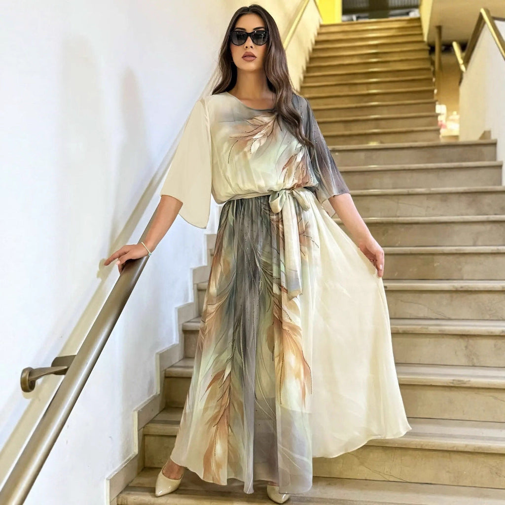 Vestido mujer maxi elegante de gasa estampada