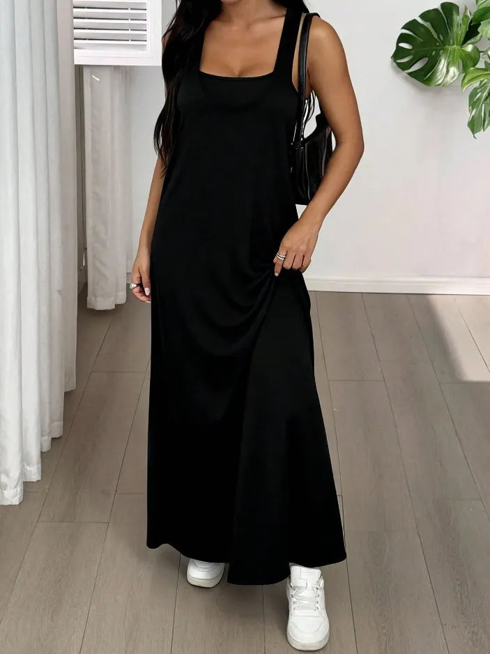 Vestido largo para mujer con tirantes anchos y silueta fluida