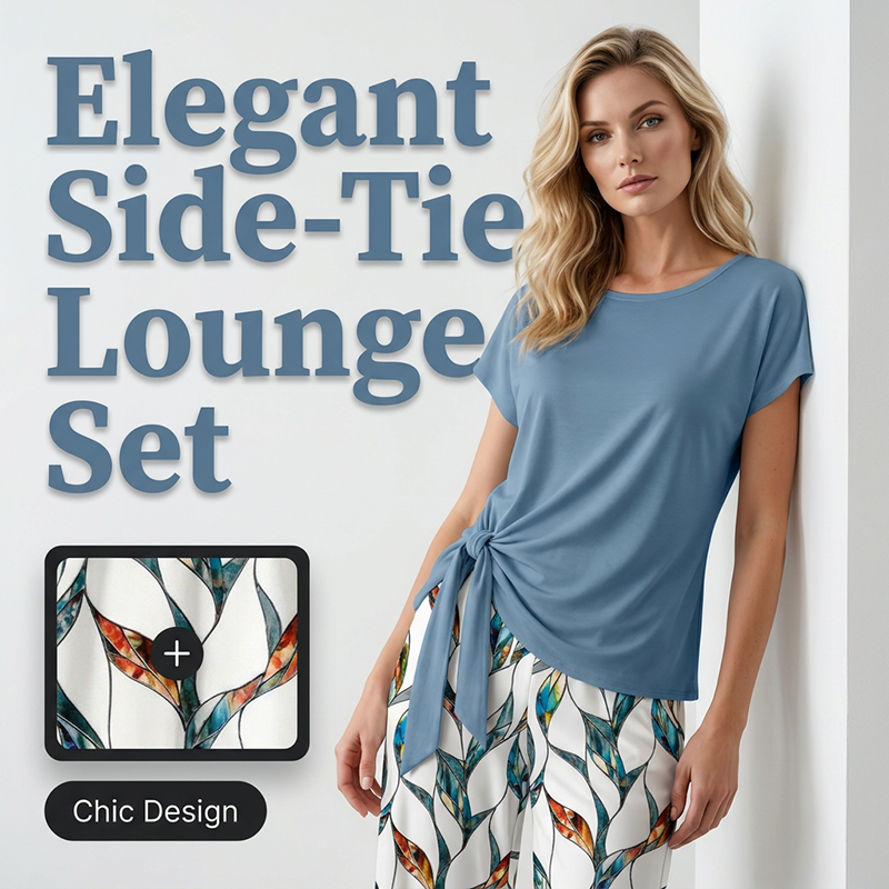 Conjunto mujer casual con top anudado y pantalón estampado