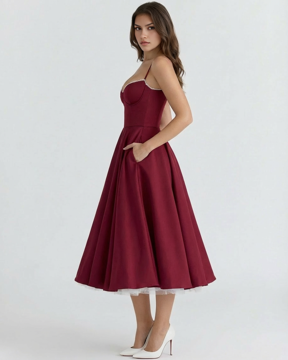 Selene - Vestido midi con capas de tul y bolsillos ocultos