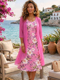 Conjunto de vestido floral para mujer con cárdigan ligero