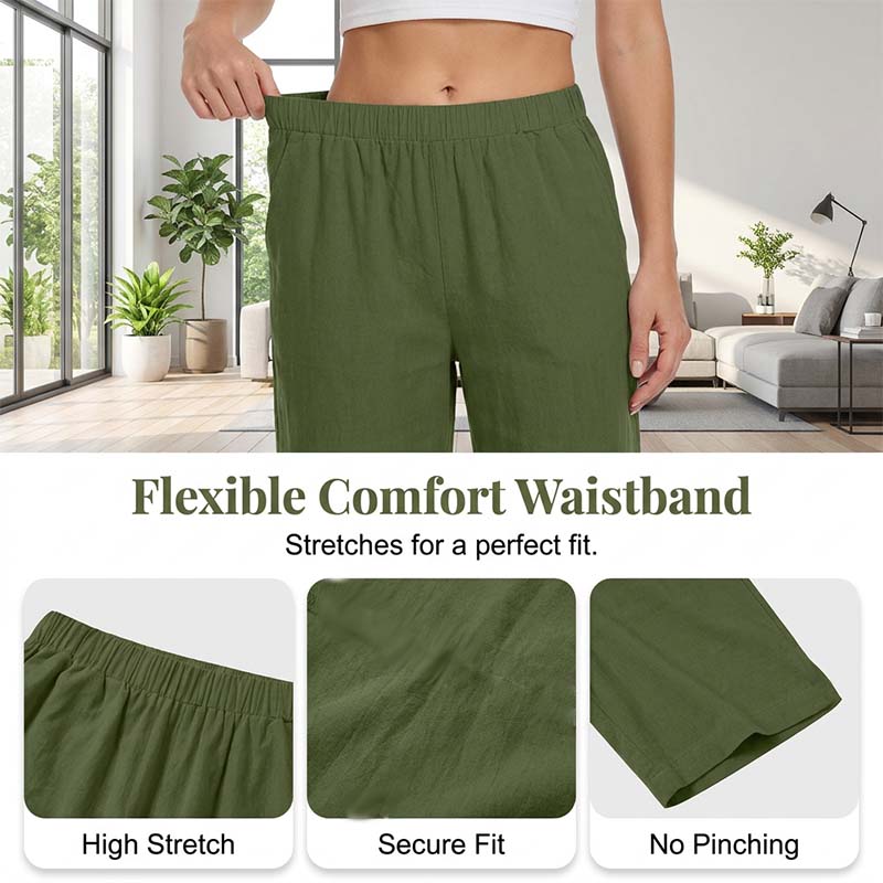 Conjunto de mujer de lino transpirable con blusa de cuello en V y pantalón corto