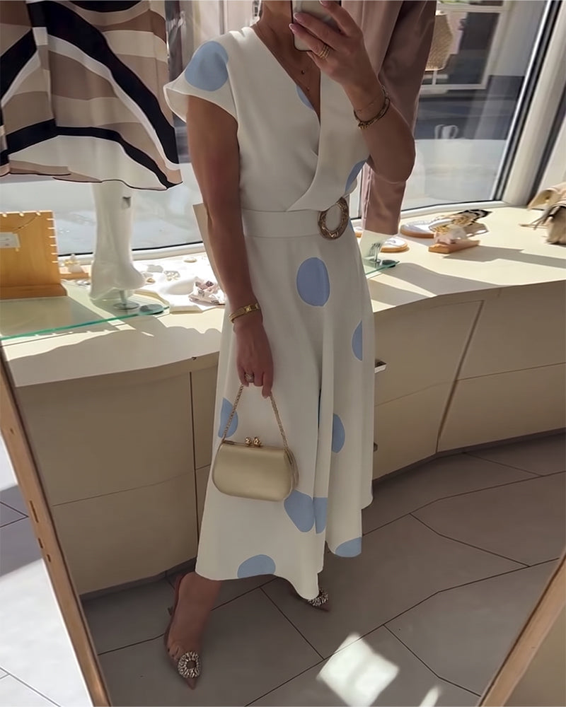 Vestido midi para mujer con lunares y escote en V
