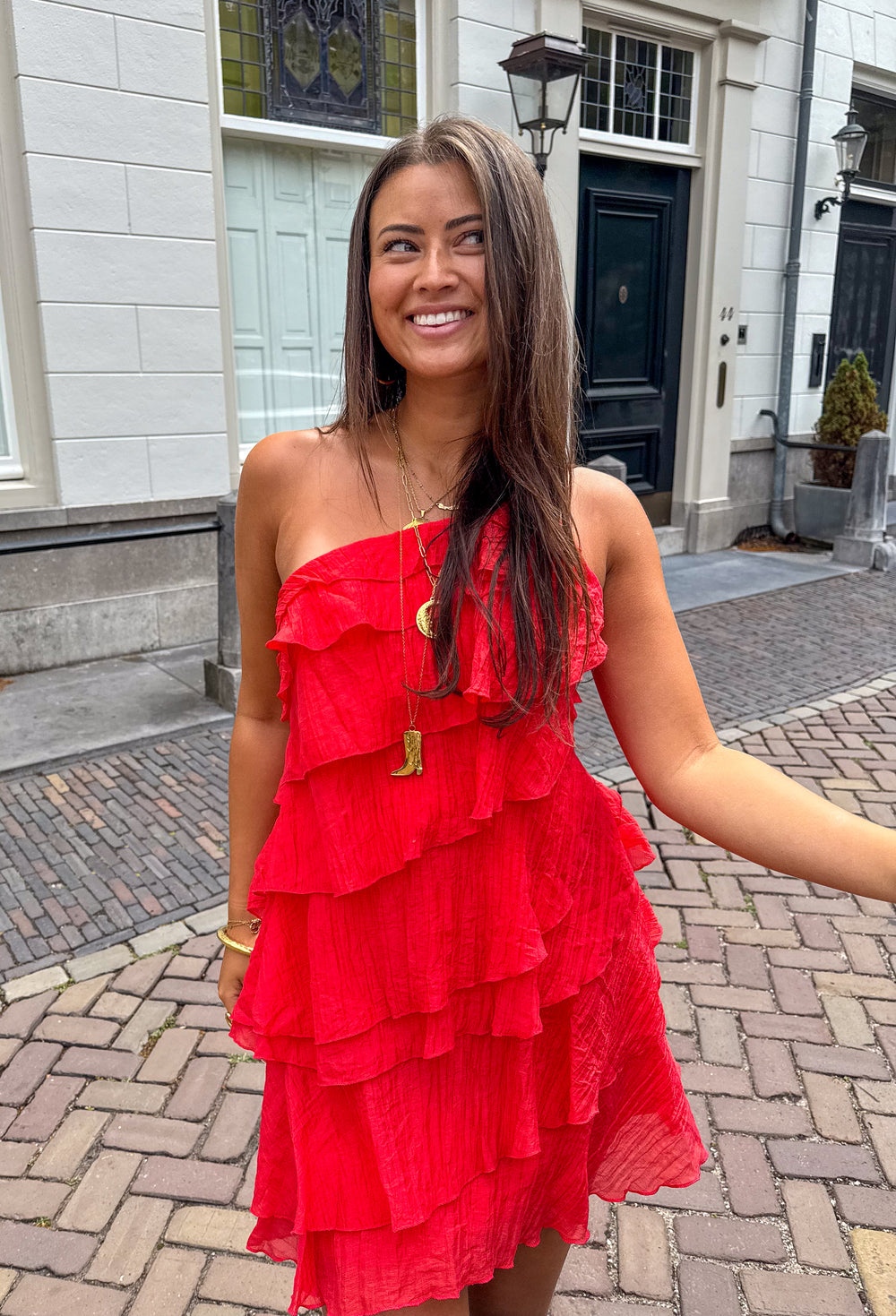 Vestido mini de poliéster con volantes para verano casual chic