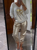 Conjunto mujer chic brillante escote V elegante