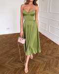 Vestido midi mujer de satén elegante sin tirantes