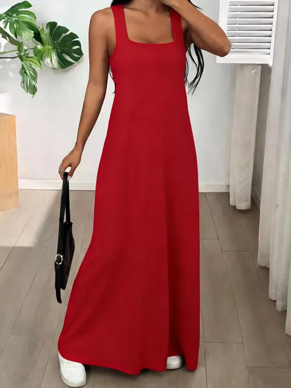 Vestido largo para mujer con tirantes anchos y silueta fluida